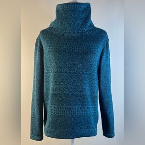 Columbia Jade Blue/Green Patterned Fleece Cowl Neck Knit Sweater, Size Medium